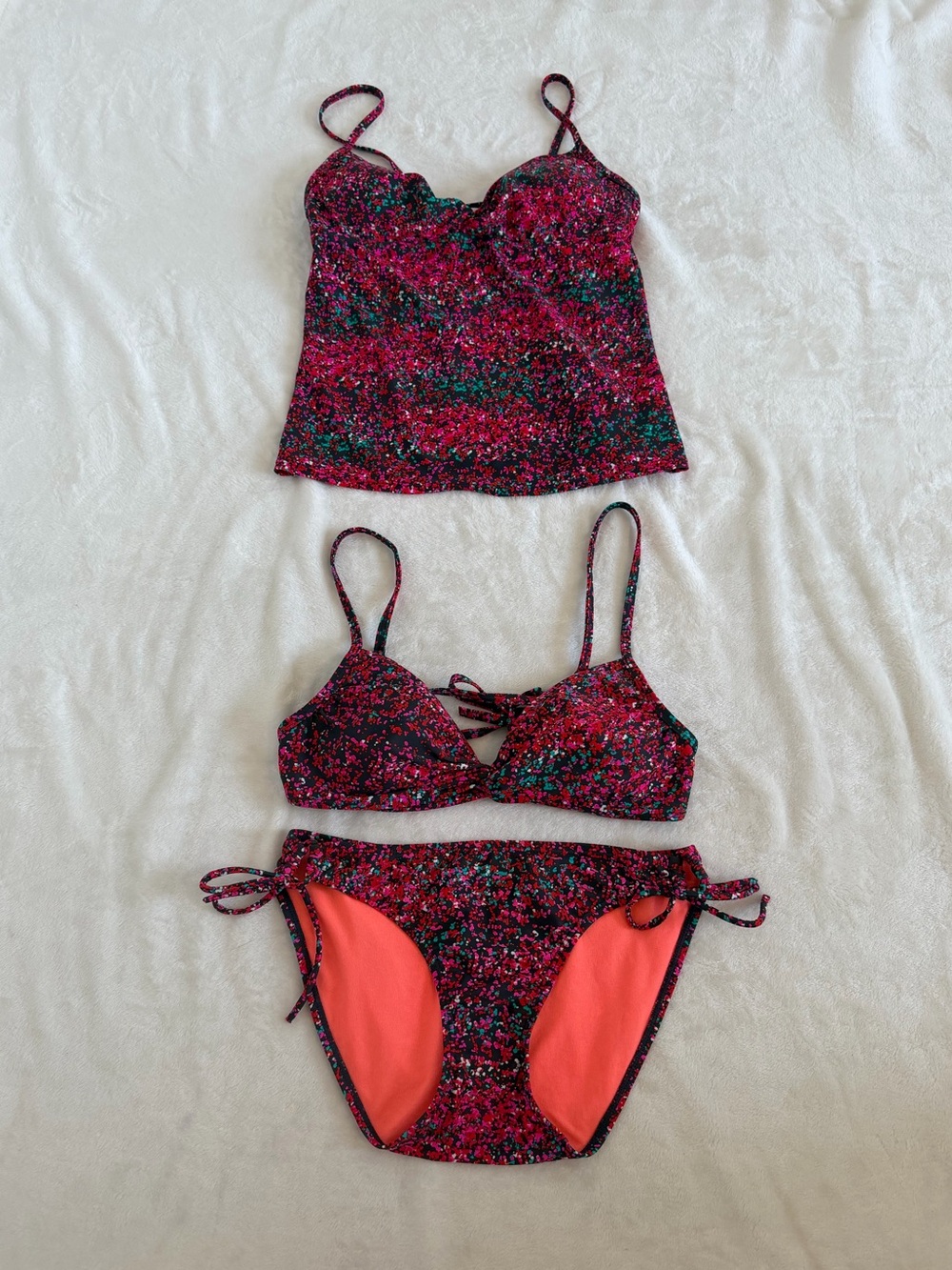 Athleta Size Medium Magenta Multi-Color Confetti Tankini & Bikini Set
